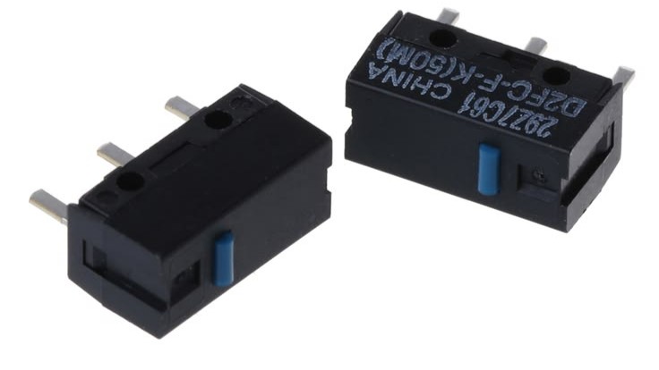 Komponen microswitch mouse D2FC-F-K yang jadi kunci suara kliki garing